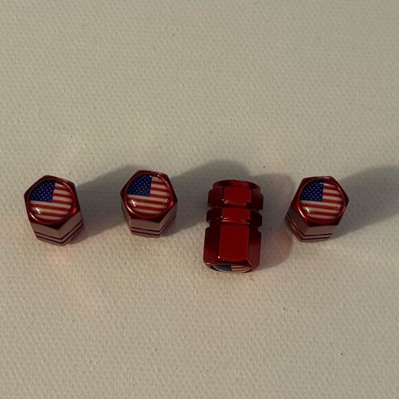 American Flag Valve Stem Caps in Red  Set of 4 NWT - Picture 1 of 4
